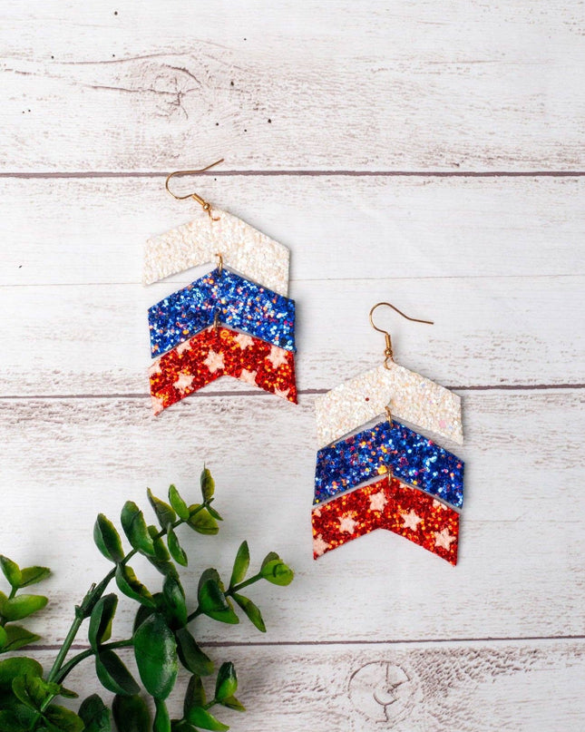 PARTY LIKE ITS 1776 CHEVRON GLITTER AMERICANA EARRINGS
