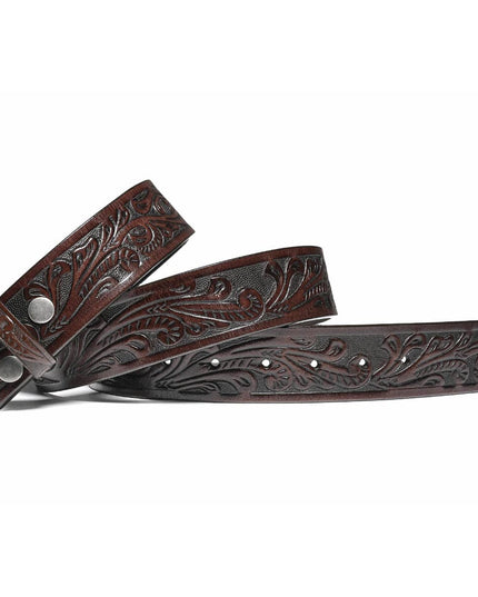Genuine Leather Men's Belt with Snap-On Strap without Buckle