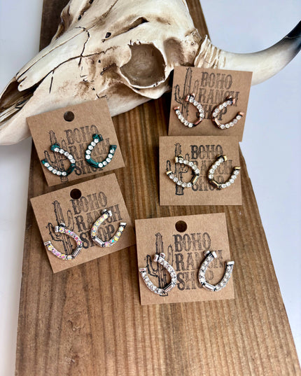 Western Horseshoe Stud Rhinestone Earrings