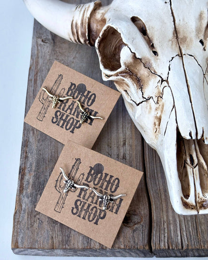 Dainty Western Style Longhorn Skull Stud Earrings