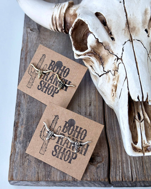Dainty Western Style Longhorn Skull Stud Earrings