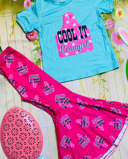 Kids cool it cowgirl turquoise top bottom 2pc girls set