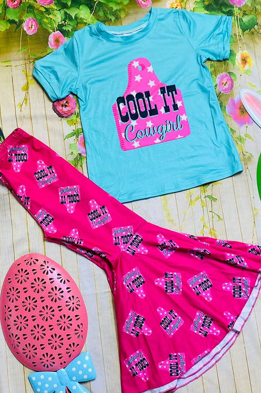Kids cool it cowgirl turquoise top bottom 2pc girls set