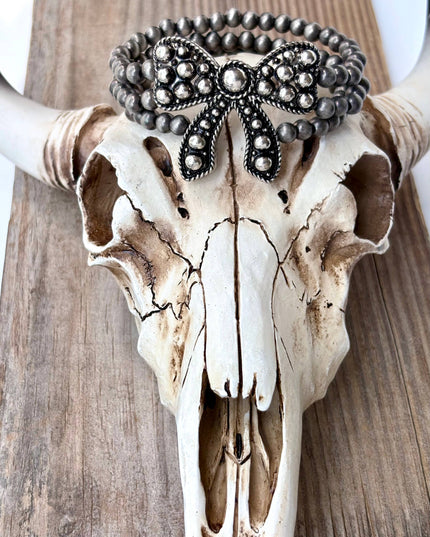 2 Layered Navajo Pearl Western Pendant Stretch Bracelet bow