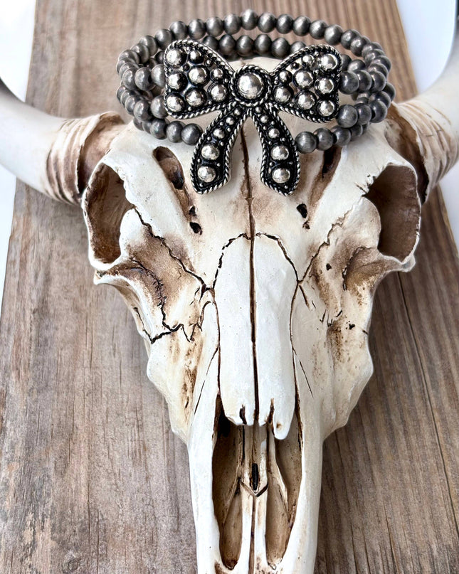 2 Layered Navajo Pearl Western Pendant Stretch Bracelet bow