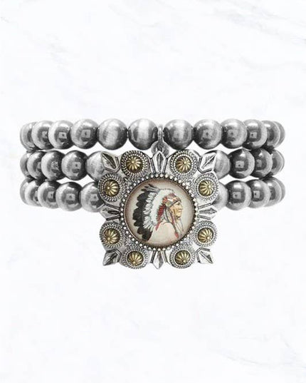 Chief Medallion Western Beaded Bracelet