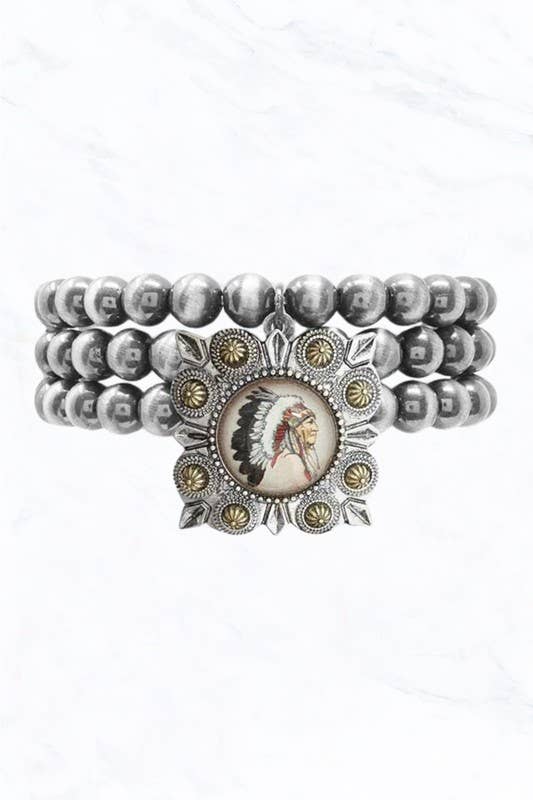 Chief Medallion Western Beaded Bracelet