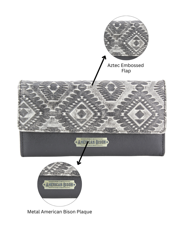 Women’s Grey Aztec Leather Clutch Wallet ABLW 18-2503