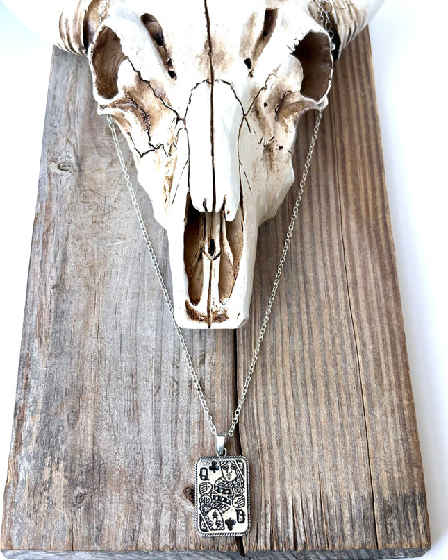 Western Style Queen Playing Card Pendant Necklace