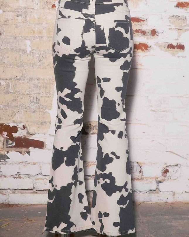 Cow Print Low Rise Flare Jeans
