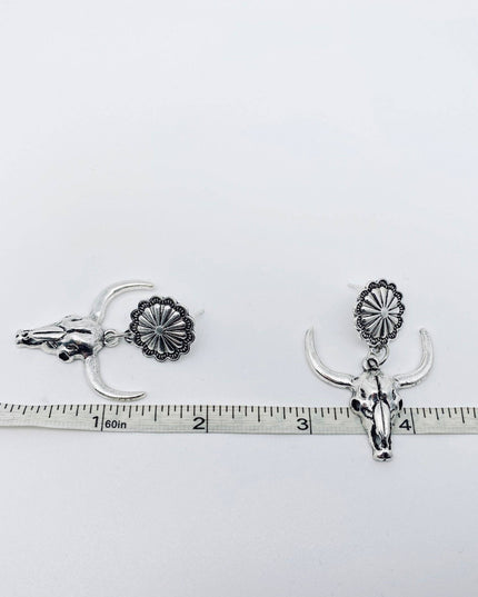 Western Style Metal Skull Bull Head Pendant Earring - WJ