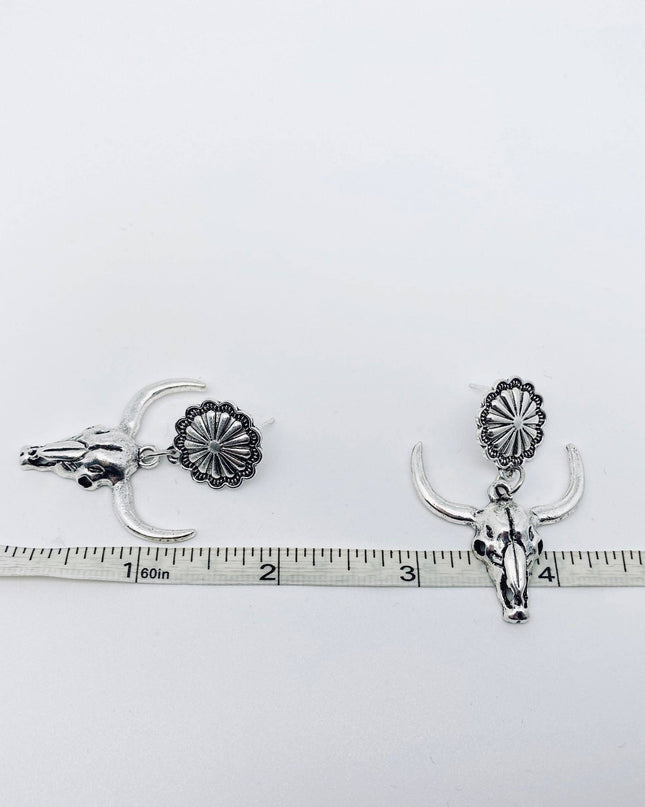Western Style Metal Skull Bull Head Pendant Earring - WJ
