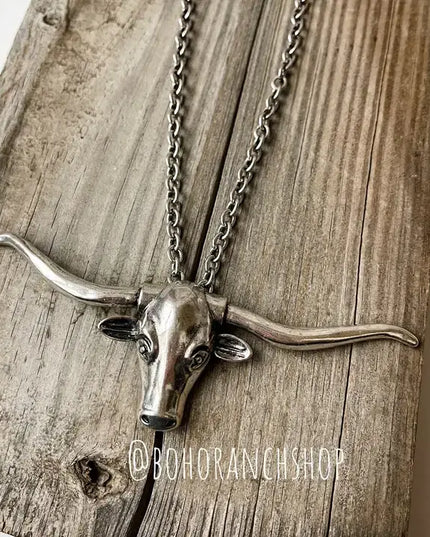 Large Longhorn Pendant Steer Western Necklace