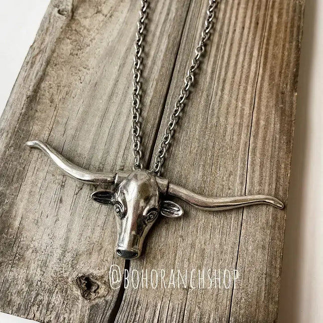 Large Longhorn Pendant Steer Western Necklace