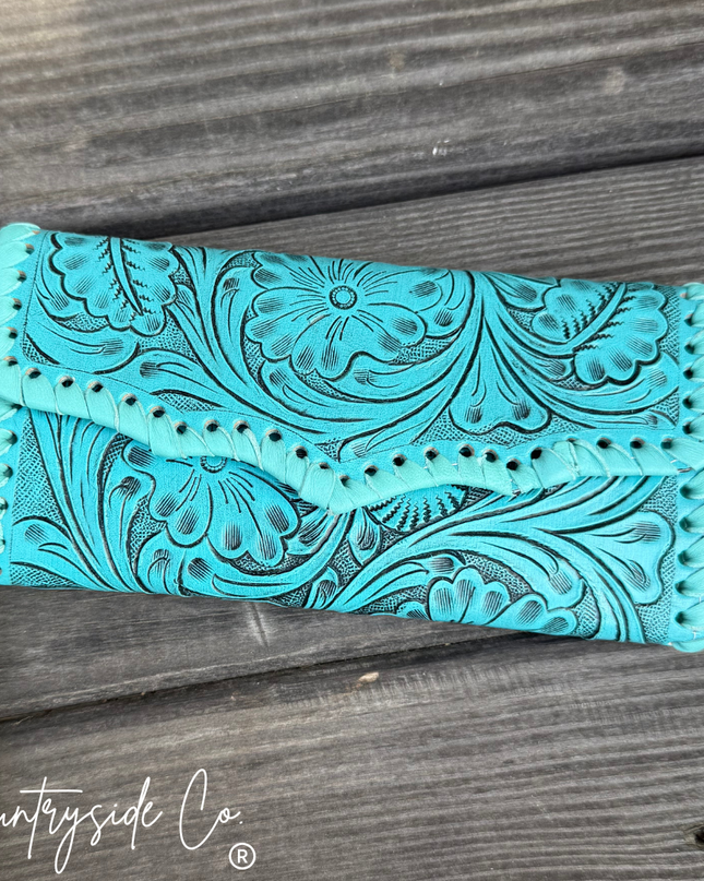 Piper Tooled Leather Wallet Wristlet