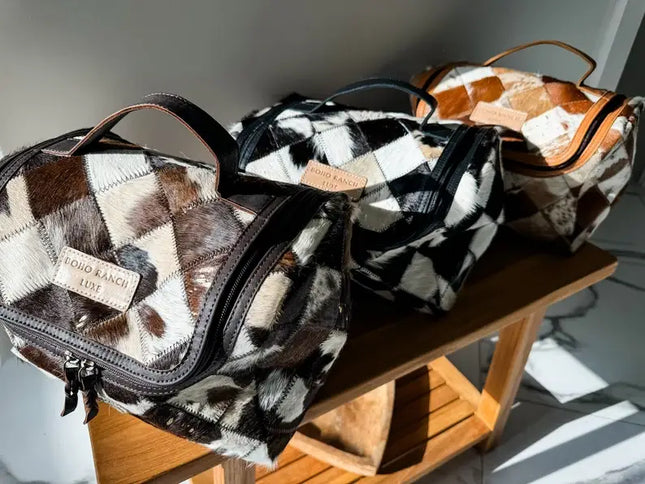 BOHO LUXE TOILETRY bag Genuine Hair On travel storage 