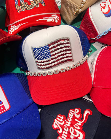 Sequin Flag Trucker | American Flag Hat | Patriotic Cap