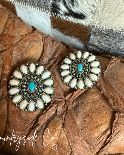 Natural White Stone & Turquoise Earrings