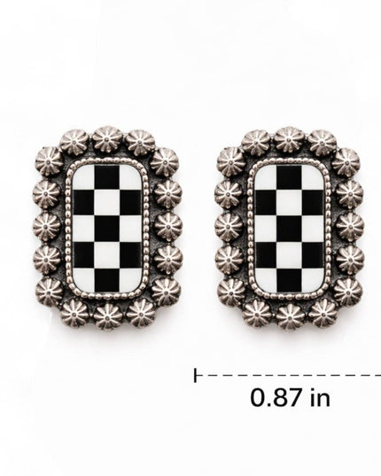 Rodeo Check Concho Stud Earrings