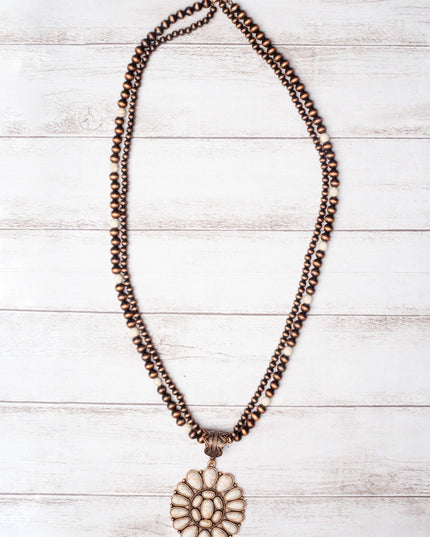 Buttercup Cream Howlite & Copper Navajo Pearls Necklace