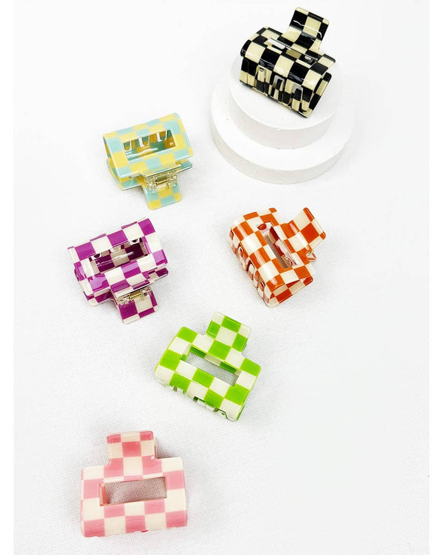 Colorful Checkered Medium Size Hair Claw