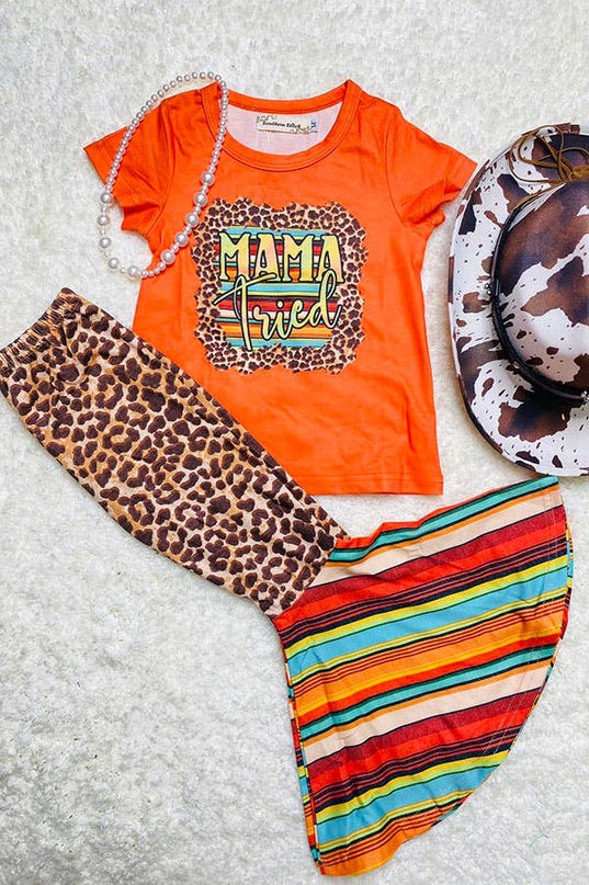 XCH0333-4H MAMA tried leopard top bell bottom girls sets