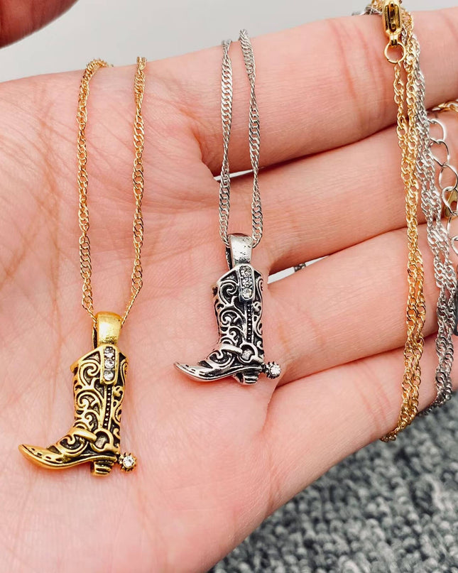 Vintage Western Cowboy & Cowgirl Boots Pendant Necklace - WJ