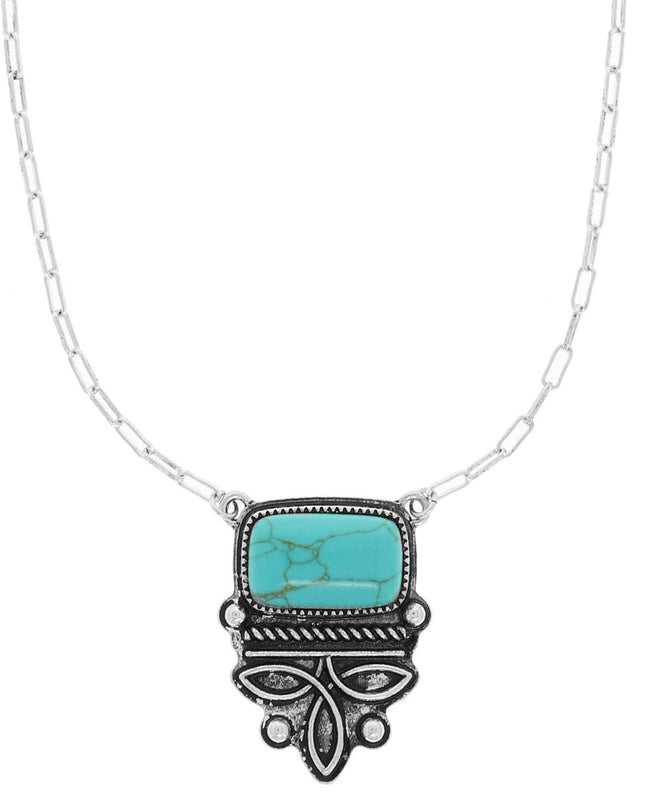 Western Rectangle Turquoise Boot Stitch Pendant Necklace