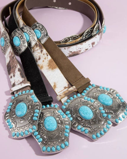 Western Turquoise Concho Buckle Belt