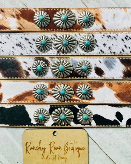 Cowhide Concho Leather Stone Bracelet