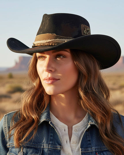 Distressed Fabric Band Rustic Cowgirl Fedora Hat