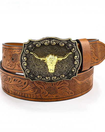 Western Cowboy Style Bull Head Buckle Retro Belt