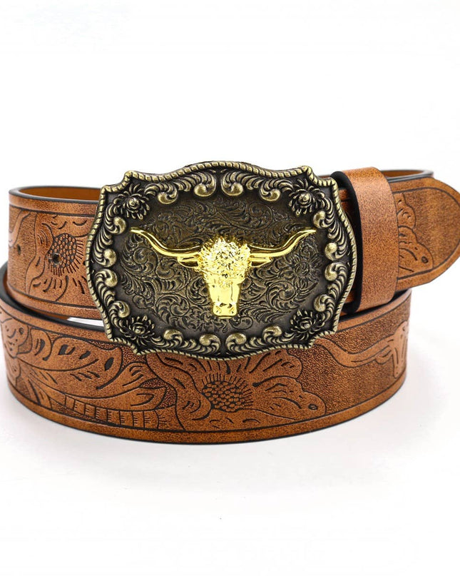 Western Cowboy Style Bull Head Buckle Retro Belt