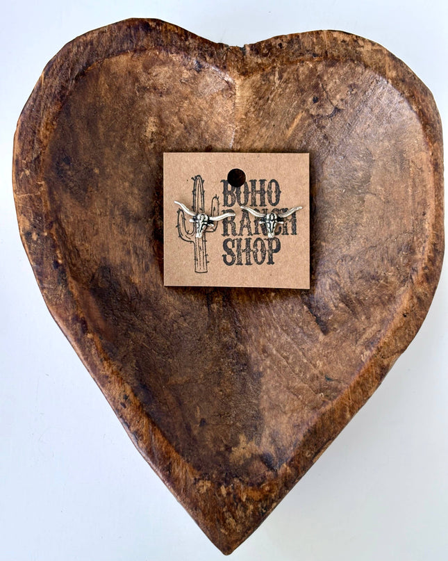 Dainty Western Style Longhorn Skull Stud Earrings