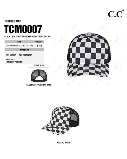 C.C Black/White Race Checkered Mesh Trucker Cap