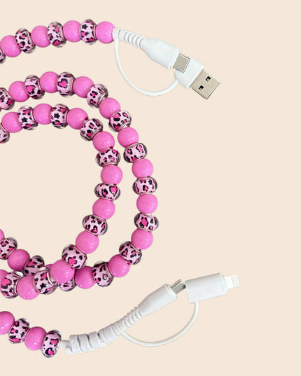 LEOPARD BEADED PHONE CHARGING CABLE 4-IN-1