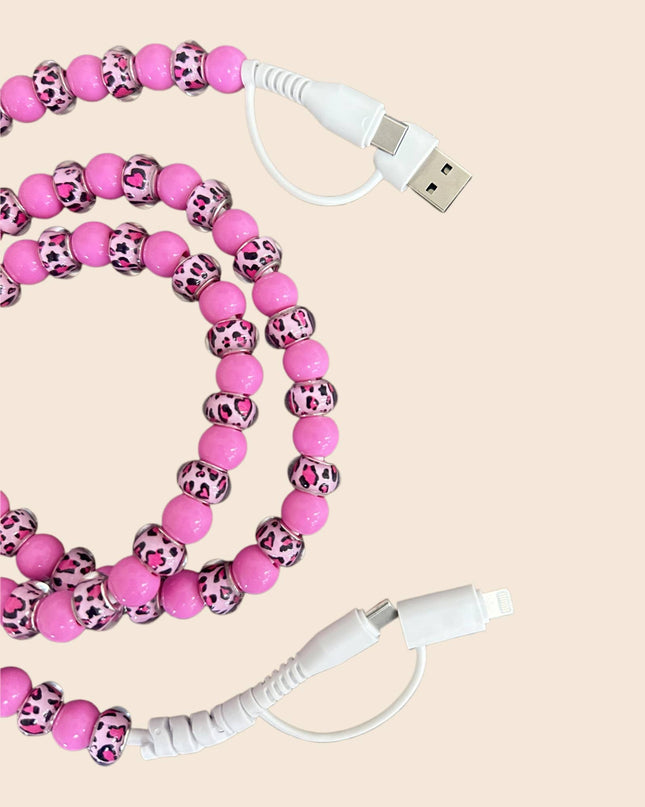 LEOPARD BEADED PHONE CHARGING CABLE 4-IN-1