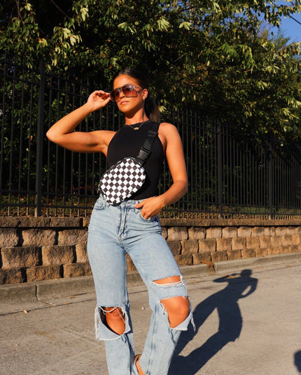 Black and White Check Crossbody Bag