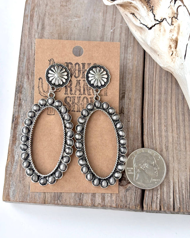 Western Concho Navajo Pearl Oval Post Drop Earrings