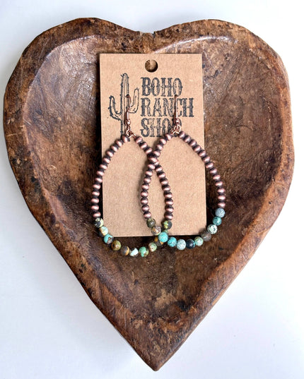 Western Navajo Style Pearl Teardrop Hoop Dangle Earrings
