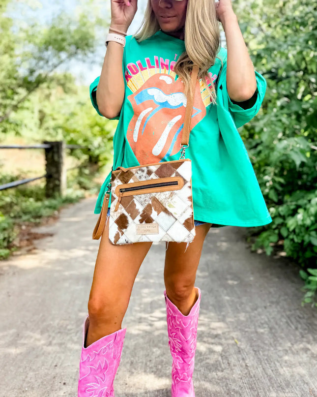 BOHO LUXE CROSSBODY Leather Cowhide Wristlet Crossbody