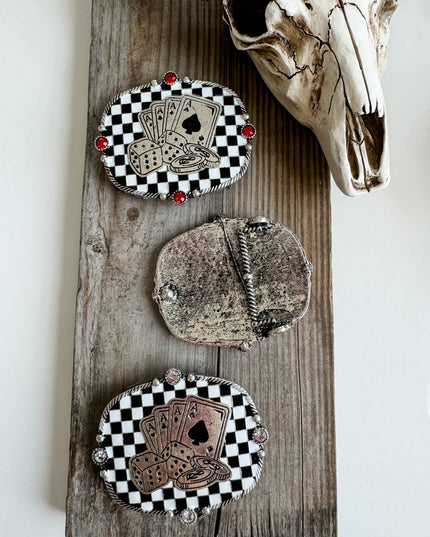 Western Belt Buckle Checker Checkered Pattern - Clear