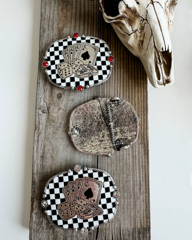 Western Belt Buckle Checker Checkered Pattern - Clear
