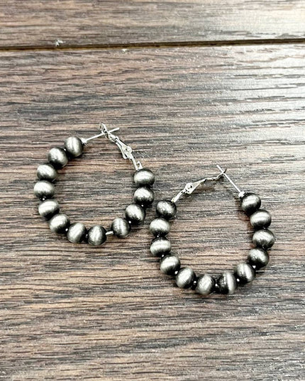 724502, Handmade 25mm Hoop, 6mm Navajo Bead Earrings