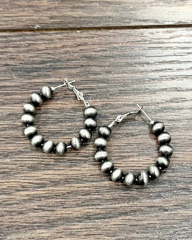 724502, Handmade 25mm Hoop, 6mm Navajo Bead Earrings