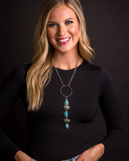 20" Silver  Chain Necklace with Ring and Turquoise and Green