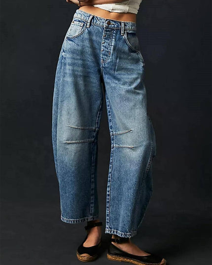 Ladies Mid Rise Wide Leg Barrel Jeans SKP522
