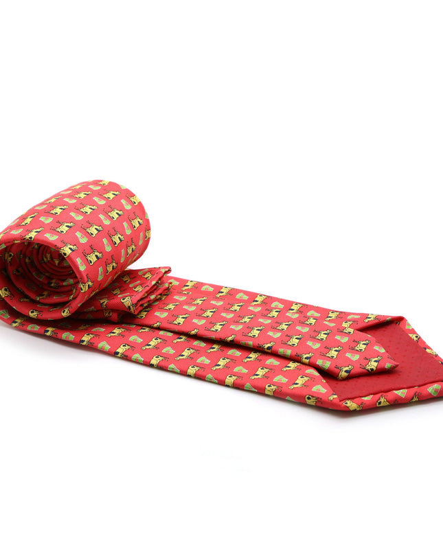 Cow Red Necktie with Handkerchief Set