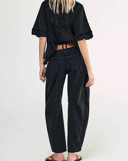 Ladies Mid Rise Wide Leg Barrel Jeans SKP522