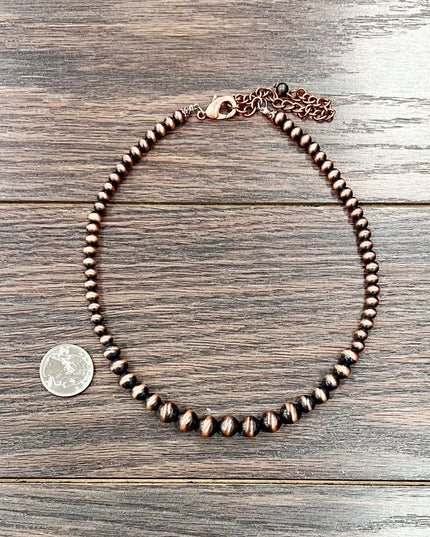 737595, 16" Handmade Copper Navajo Bead Necklace